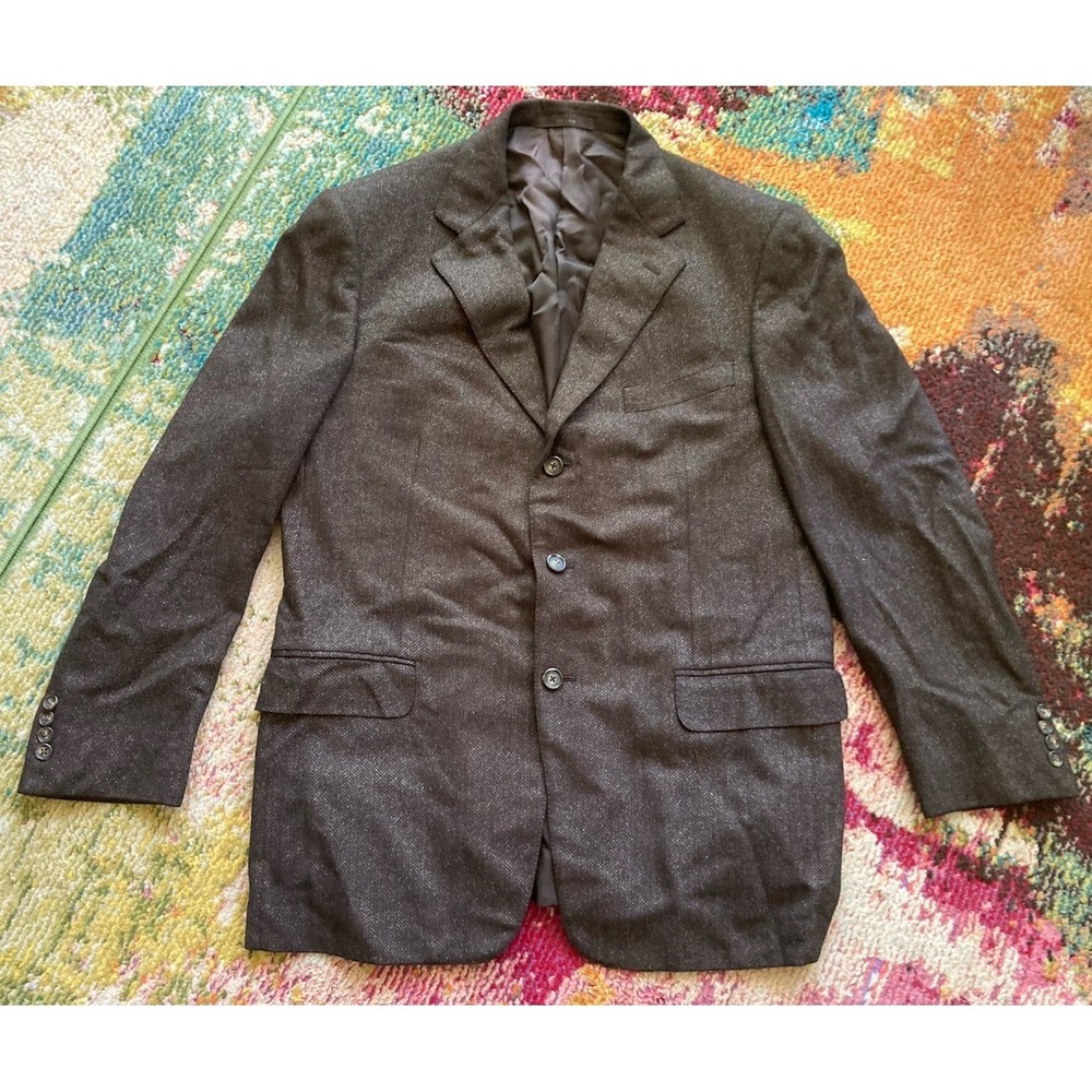 Ermenegildo Zegna Blazer 42R Brown Herringbone Wool Silk Cashmere Italy 3 Button